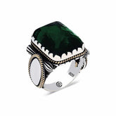 Silver Green Zircon Stone Square Men's Ring